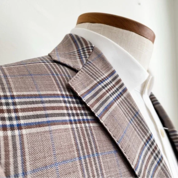 Cole Haan Men's Wool Plaid Blazer Sport Coat Preppy Academia Brown Blue Size 40L